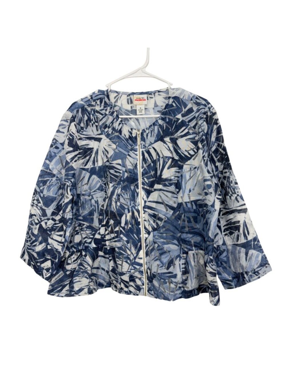 Ruby Rd. Favorites Womens Blue Semi Sheer Print Full Zip-Front Jacket Size 16